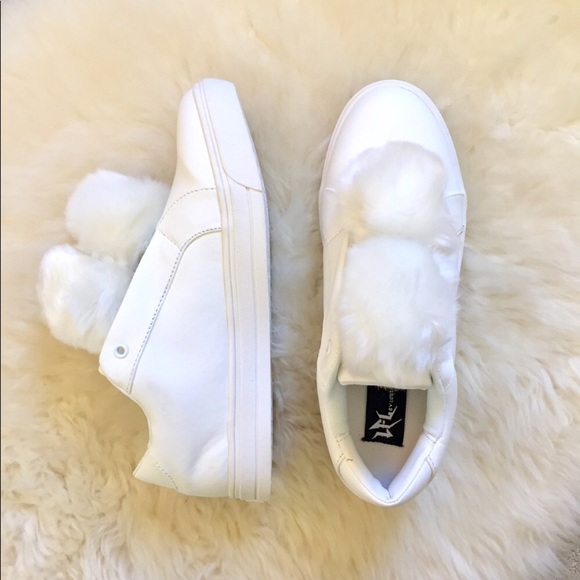 Lust For Life Shoes - LFL White Faux Fur Pompom Sneakers